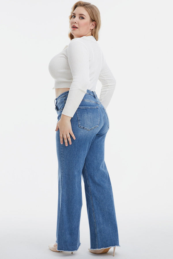 BAYEAS Full Size High Waist Button-Fly Raw Hem Wide Leg Jeans - Opulent EmpireBAYEAS Full Size High Waist Button-Fly Raw Hem Wide Leg JeansOpulent Empire