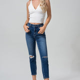 BAYEAS Full Size High Waist Distressed Washed Cropped Mom Jeans - Opulent EmpireBAYEAS Full Size High Waist Distressed Washed Cropped Mom JeansOpulent Empire