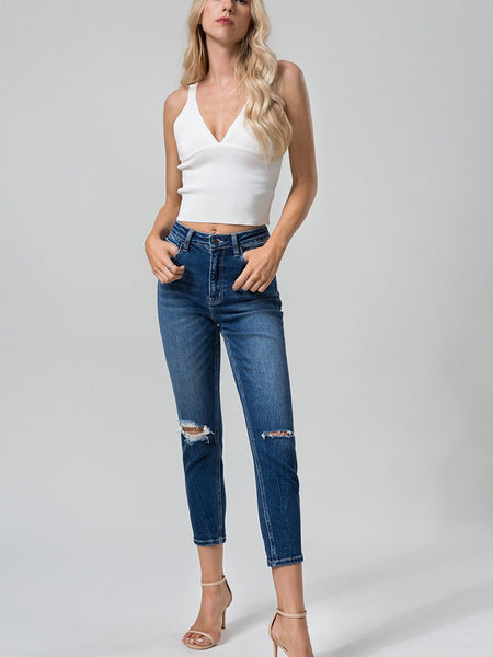 BAYEAS Full Size High Waist Distressed Washed Cropped Mom Jeans - Opulent EmpireBAYEAS Full Size High Waist Distressed Washed Cropped Mom JeansOpulent Empire