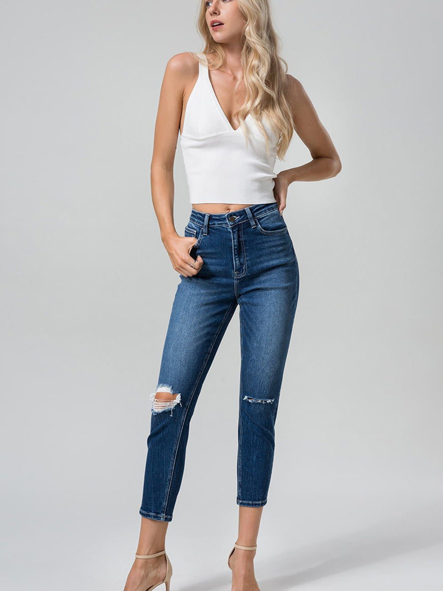 BAYEAS Full Size High Waist Distressed Washed Cropped Mom Jeans - Opulent EmpireBAYEAS Full Size High Waist Distressed Washed Cropped Mom JeansOpulent Empire