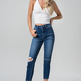 BAYEAS Full Size High Waist Distressed Washed Cropped Mom Jeans - Opulent EmpireBAYEAS Full Size High Waist Distressed Washed Cropped Mom JeansOpulent Empire