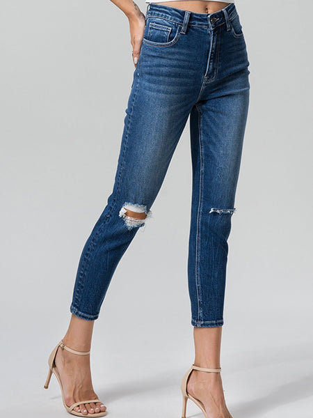 BAYEAS Full Size High Waist Distressed Washed Cropped Mom Jeans - Opulent EmpireBAYEAS Full Size High Waist Distressed Washed Cropped Mom JeansOpulent Empire