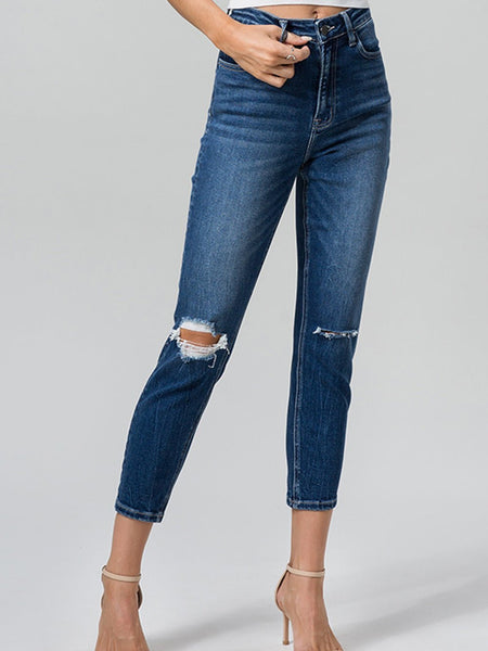 BAYEAS Full Size High Waist Distressed Washed Cropped Mom Jeans - Opulent EmpireBAYEAS Full Size High Waist Distressed Washed Cropped Mom JeansOpulent Empire