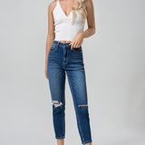 BAYEAS Full Size High Waist Distressed Washed Cropped Mom Jeans - Opulent EmpireBAYEAS Full Size High Waist Distressed Washed Cropped Mom JeansOpulent Empire