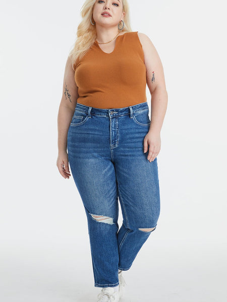 BAYEAS Full Size High Waist Distressed Washed Cropped Mom Jeans - Opulent EmpireBAYEAS Full Size High Waist Distressed Washed Cropped Mom JeansOpulent Empire