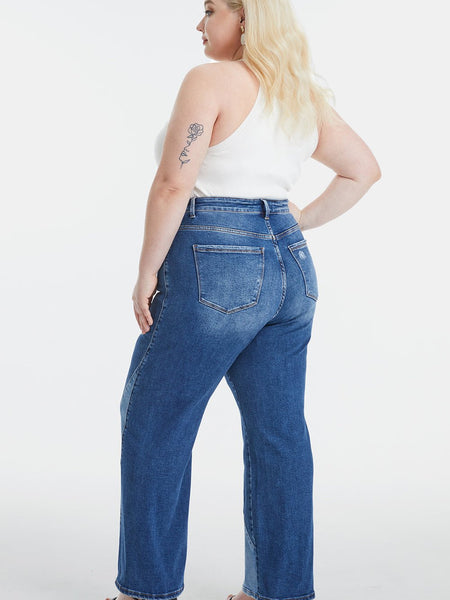 BAYEAS Full Size High Waist Two-Tones Patched Wide Leg Jeans - Opulent EmpireBAYEAS Full Size High Waist Two-Tones Patched Wide Leg JeansOpulent Empire