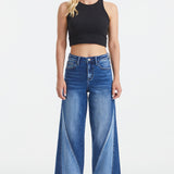 BAYEAS Full Size High Waist Two-Tones Patched Wide Leg Jeans - Opulent EmpireBAYEAS Full Size High Waist Two-Tones Patched Wide Leg JeansOpulent Empire