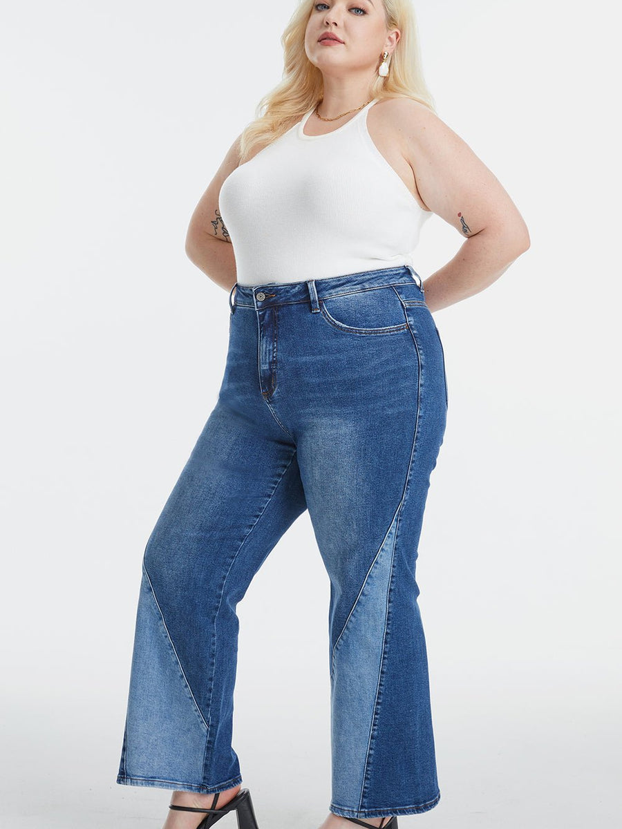 BAYEAS Full Size High Waist Two-Tones Patched Wide Leg Jeans - Opulent EmpireBAYEAS Full Size High Waist Two-Tones Patched Wide Leg JeansOpulent Empire