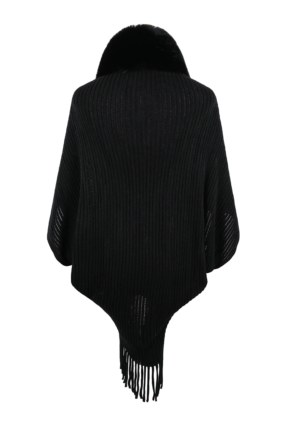 Paris Versailles — Fringe Detail Long Sleeve Ribbed Poncho, alternate view 7