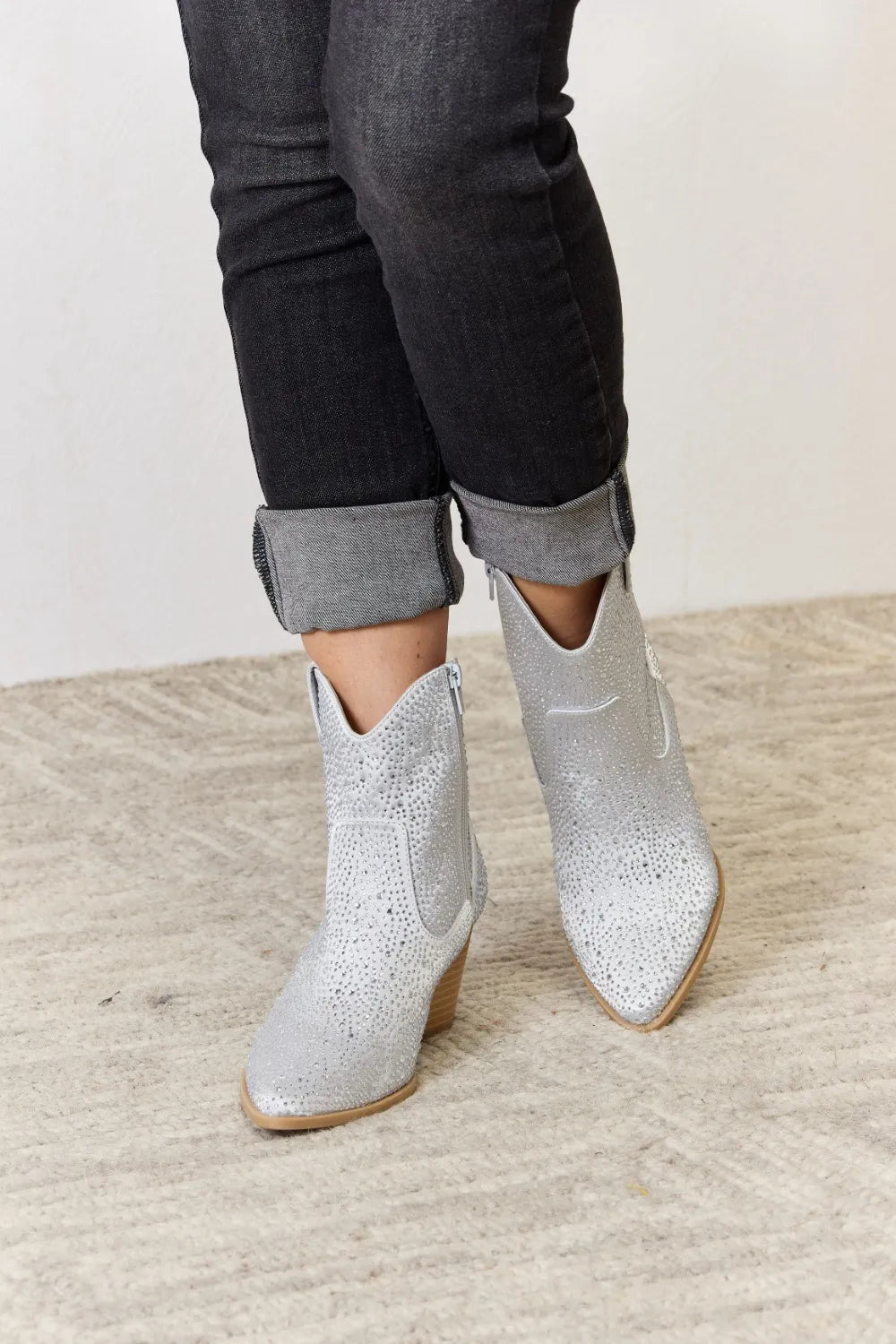 Zephyr Vallière — East Lion Corp Rhinestone Ankle Cowboy Boots Clear Rhinestone Fashion Footwear