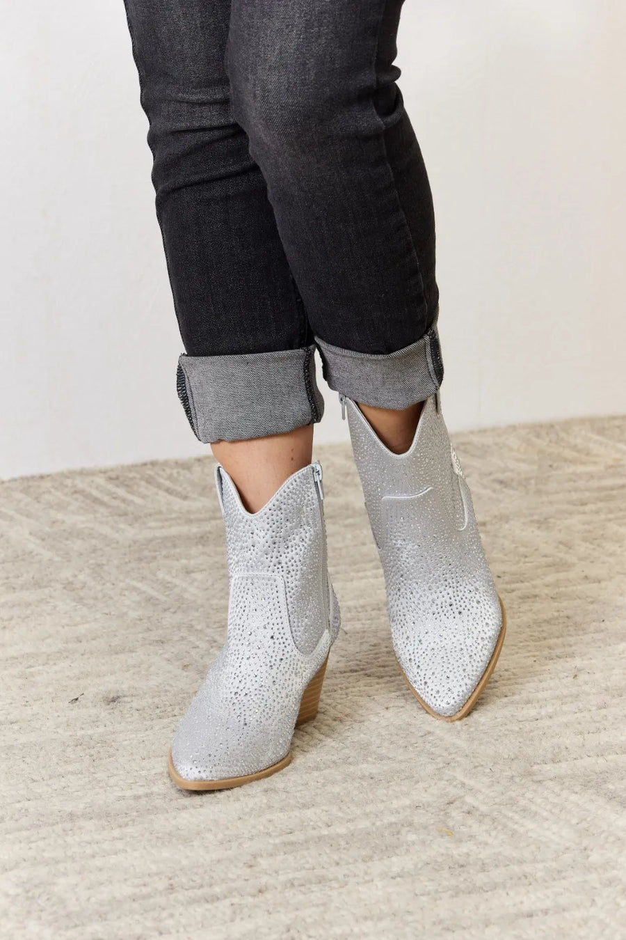 Zephyr Vallière — East Lion Corp Rhinestone Ankle Cowboy Boots Clear Rhinestone Fashion Footwear