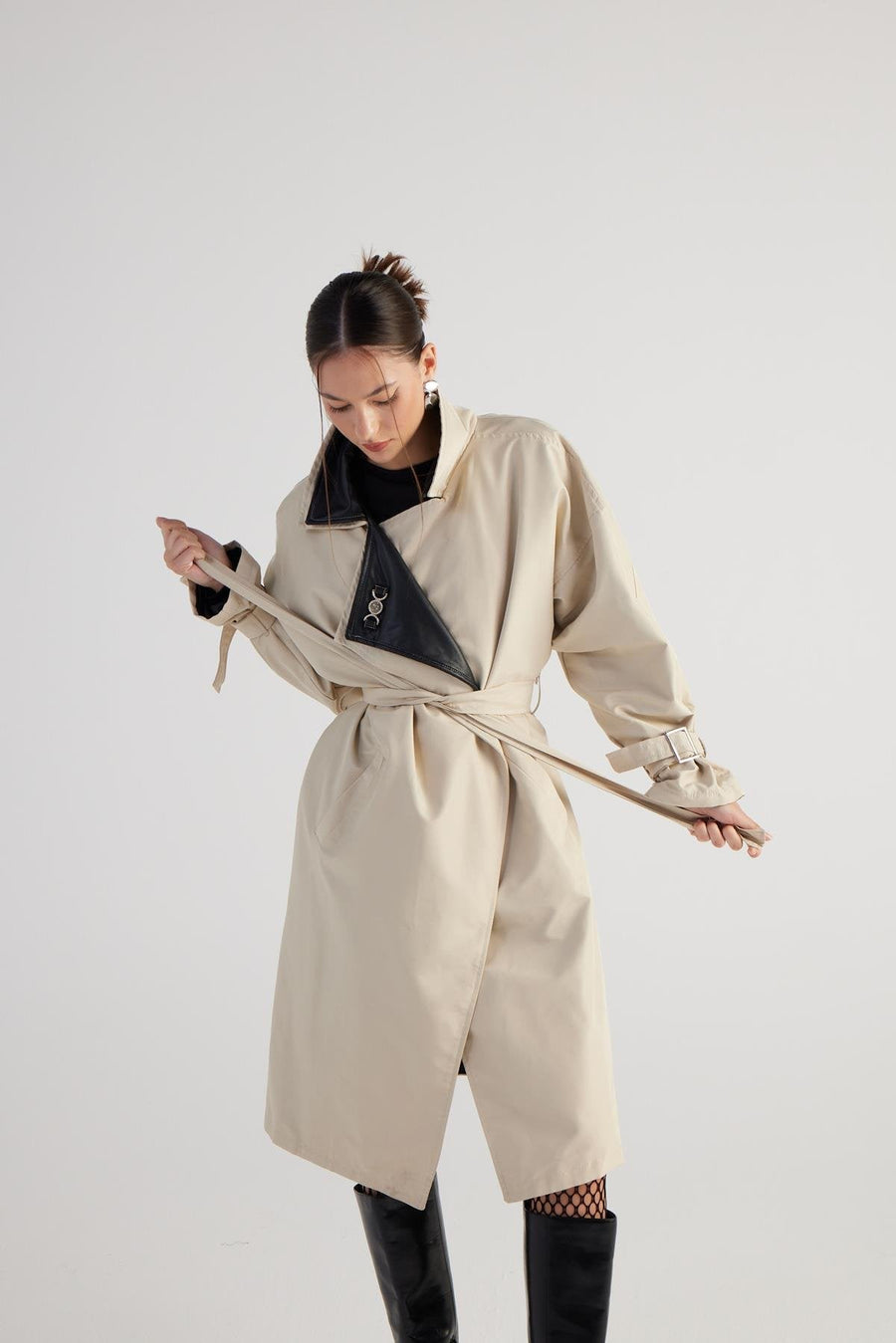 Norelle — Cloak Beige Maxi Trench Coat, alternate view 2