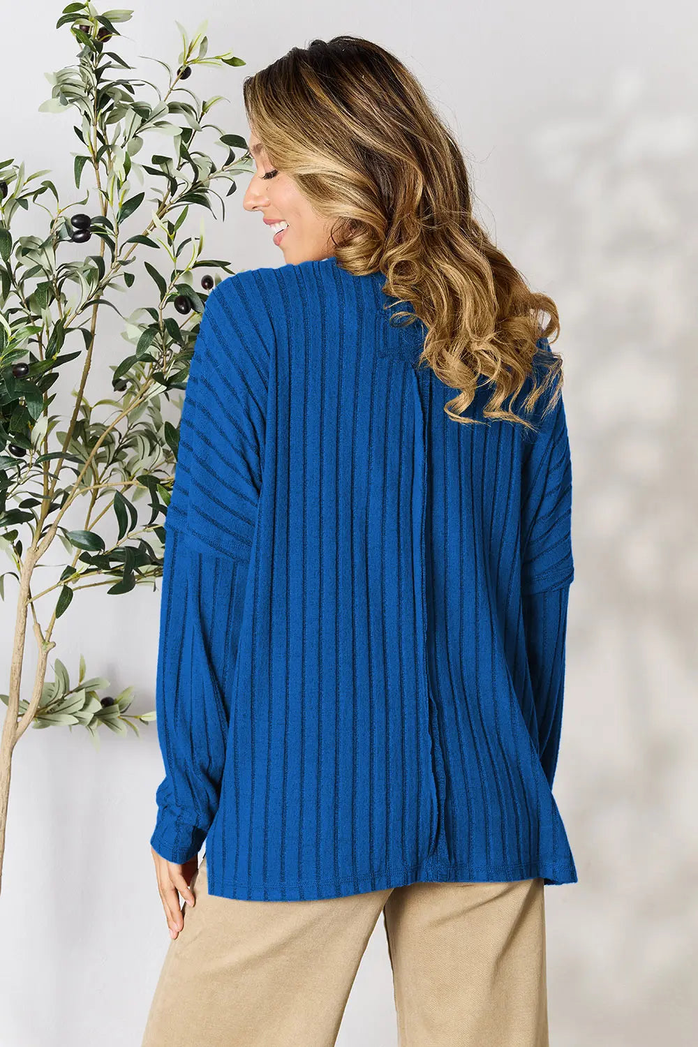 Vale Delacroix — Basic Bae Full Size Ribbed Round Neck Slit Knit Top, alternate view 3