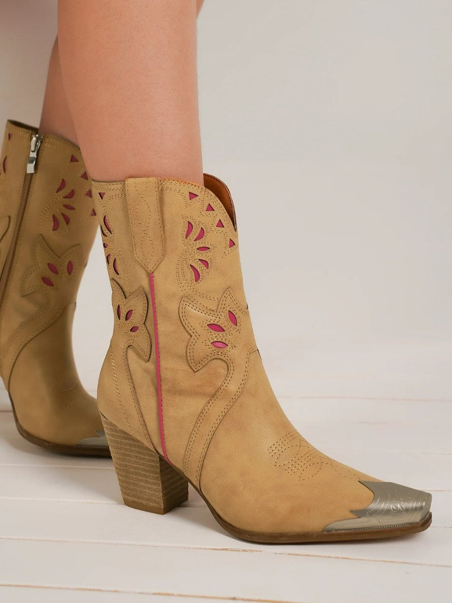 Beast Fashion Cut-Out Floral Embroidery Boots - Opulent Empire