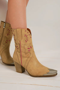 Emery Montclair — Beast Fashion Cut-Out Floral Embroidery Boots Camel Fashion Footwear