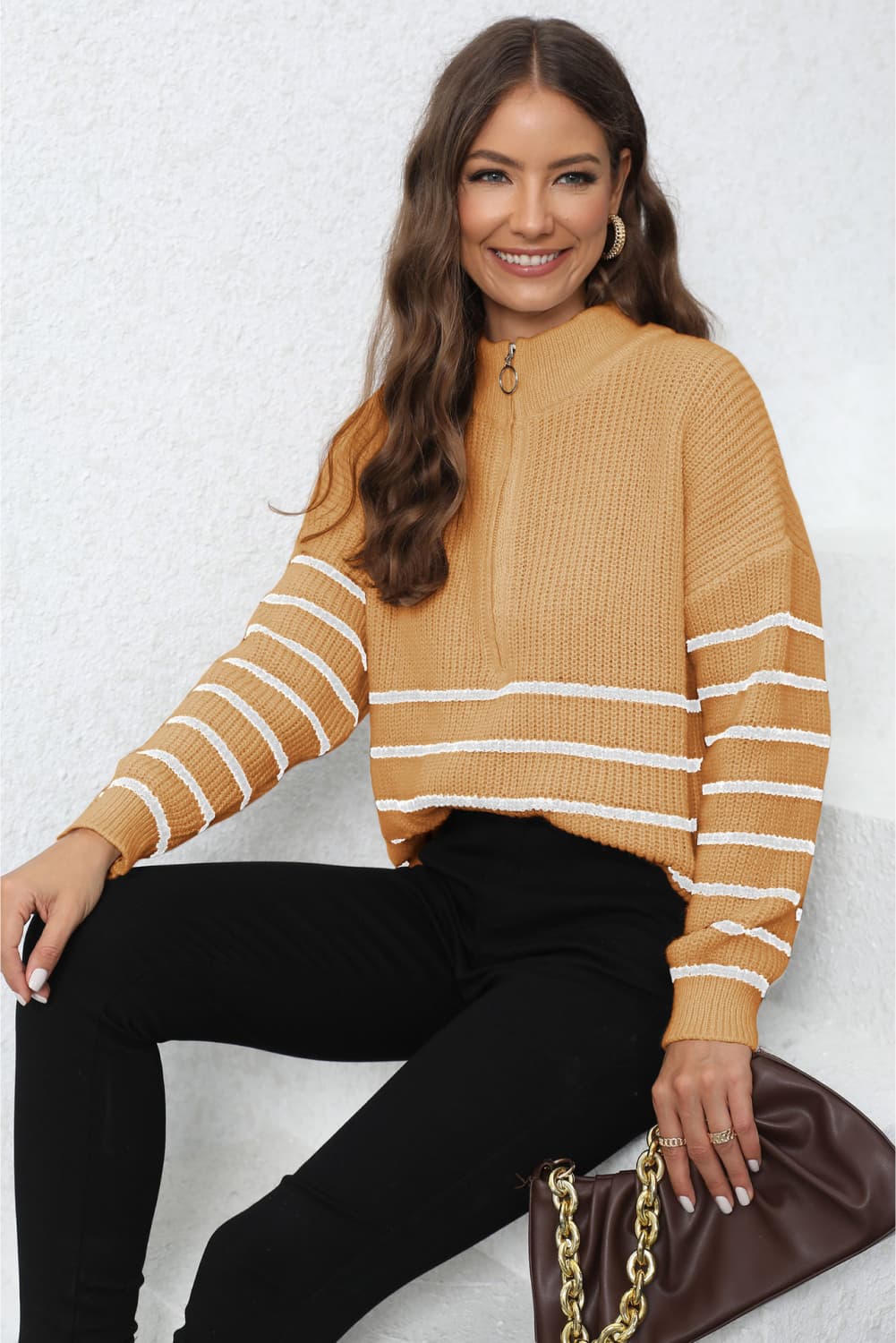 Hollis Rivière — Mock Neck Long Sleeve Zip-Up Sweater, alternate view 8