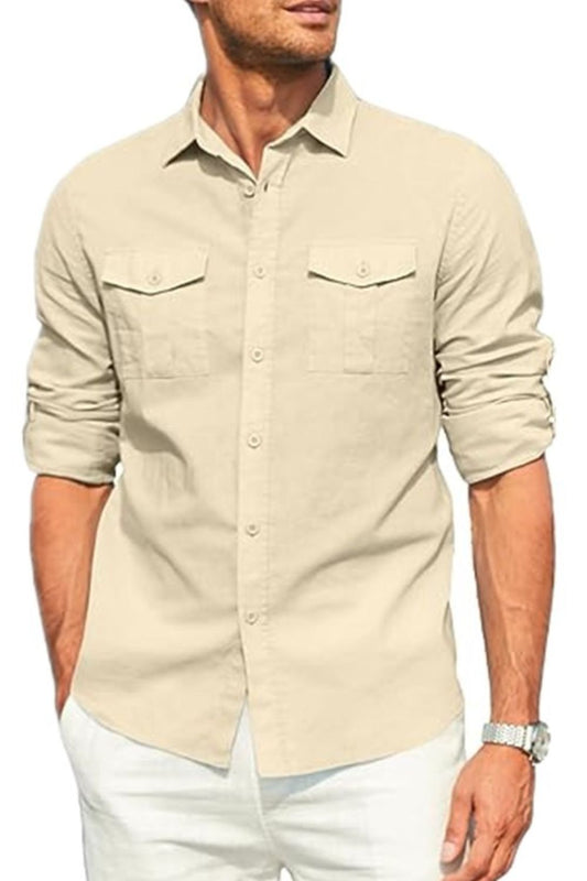 Men's Plus Size Button Down Collared Neck Long Sleeve Shirt - Opulent Empire