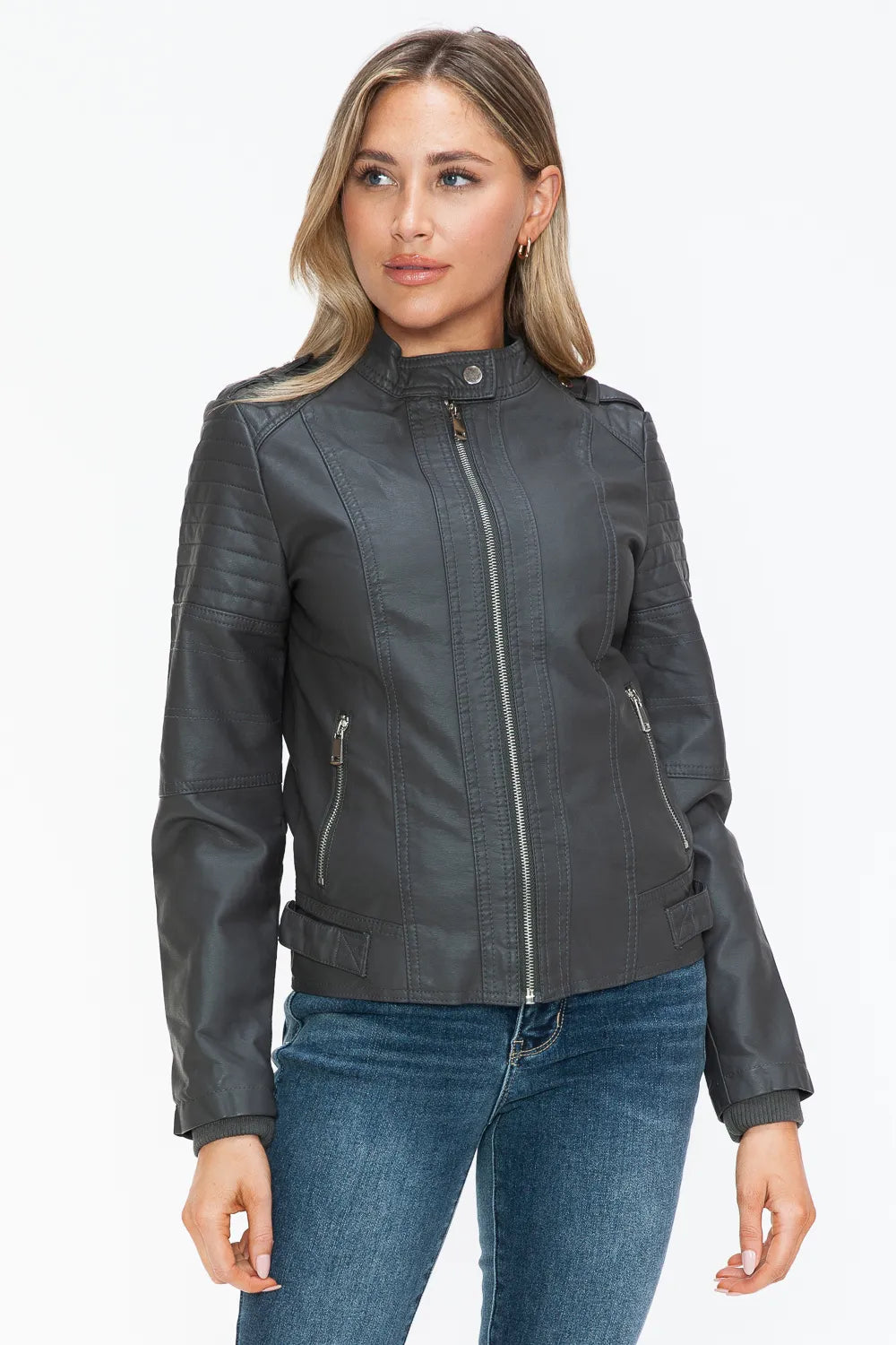Jules Rosetti — Snobbish PU Leather Biker Jacket with Side Zip Pockets, alternate view 6