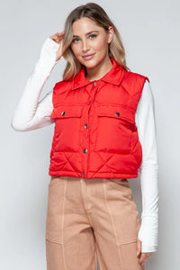 Cove Rosetti — Snobbish Snap Down Quilted Crop Vest Red Coat or Jacket
