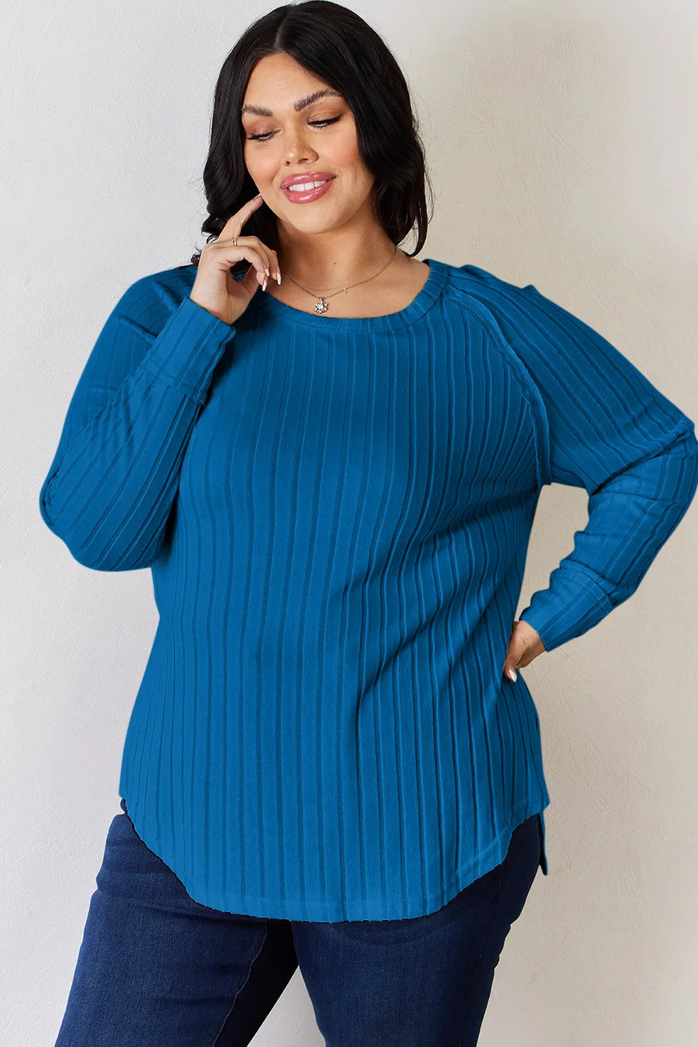 Cove Bellamy — Basic Bae Full Size Ribbed Round Neck Slit T-Shirt, alternate view 34