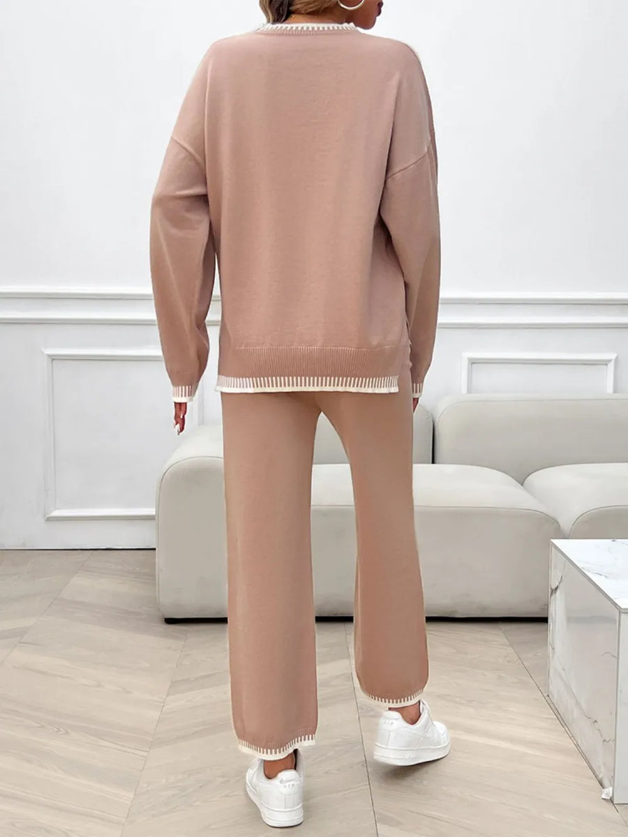 Marlowe Valmont — Devine Round Neck Dropped Shoulder Top and Pants Sweater Set, alternate view 2