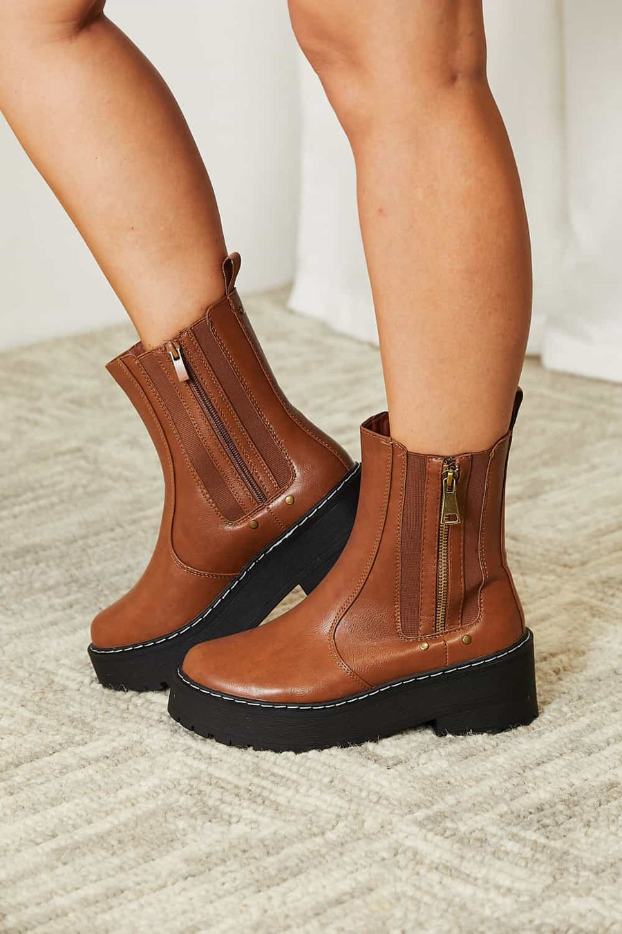 Vale Venturi — Forever Link Side Zip Platform Boots Brown Fashion Footwear