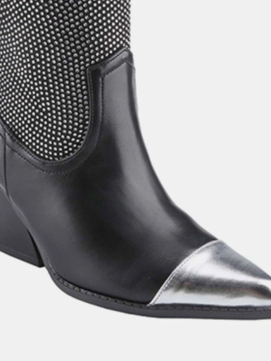 Weeboo Chunky Heel Rhinestone Western Cowboy Boots - Opulent Empire