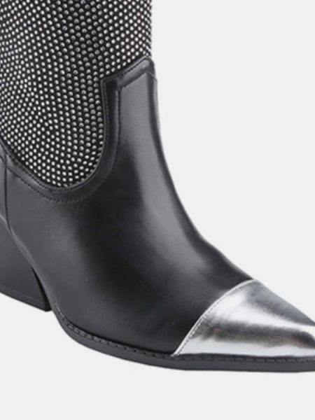 Weeboo Chunky Heel Rhinestone Western Cowboy Boots - Opulent Empire