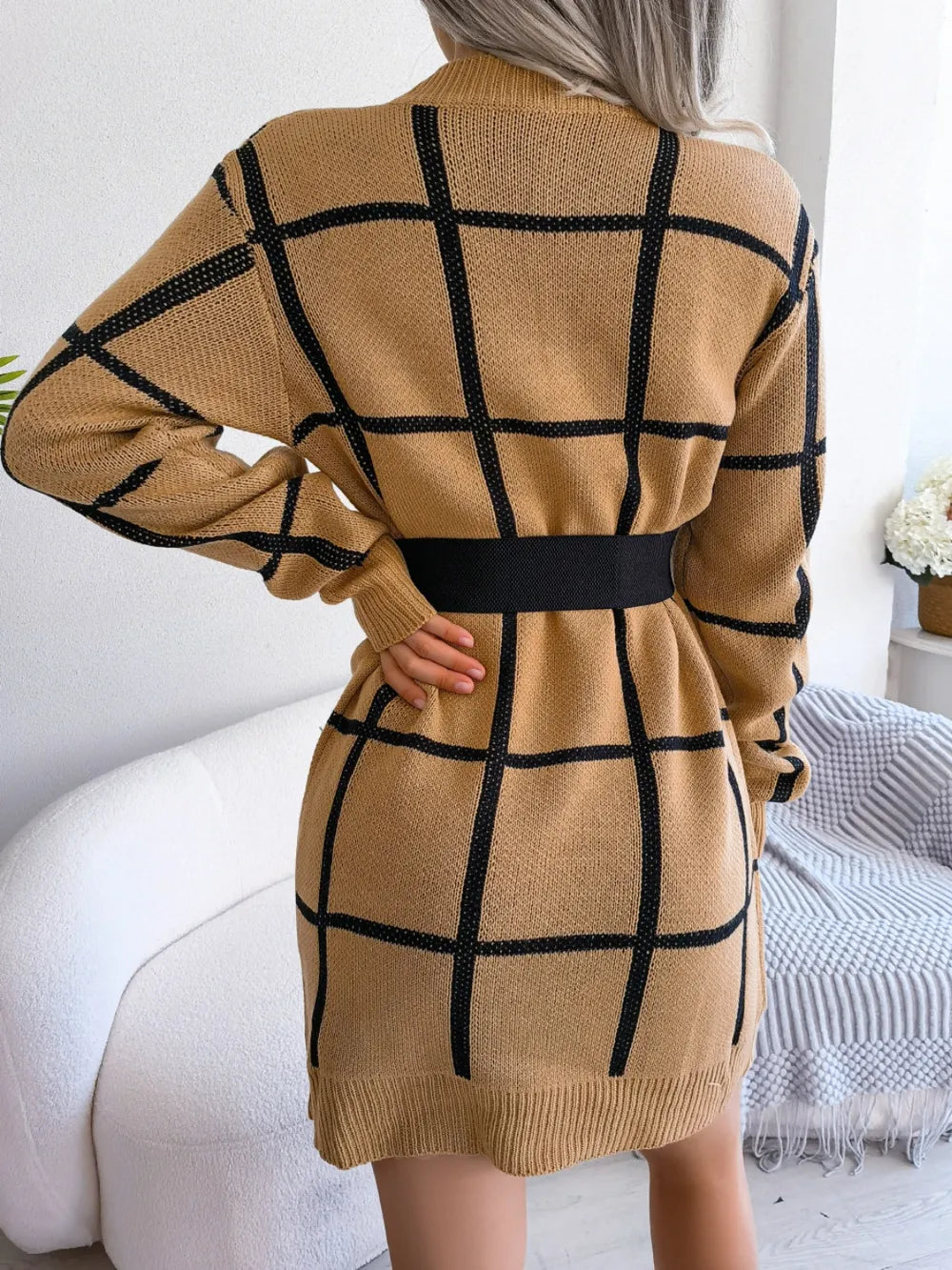 Lior Bellamy — Plaid Round Neck Dropped Shoulder Sweater Dress, alternate view 12