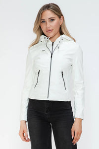 Ciel Rosetti — Snobbish Faux Leather Zip Up Drawstring Hooded Jacket