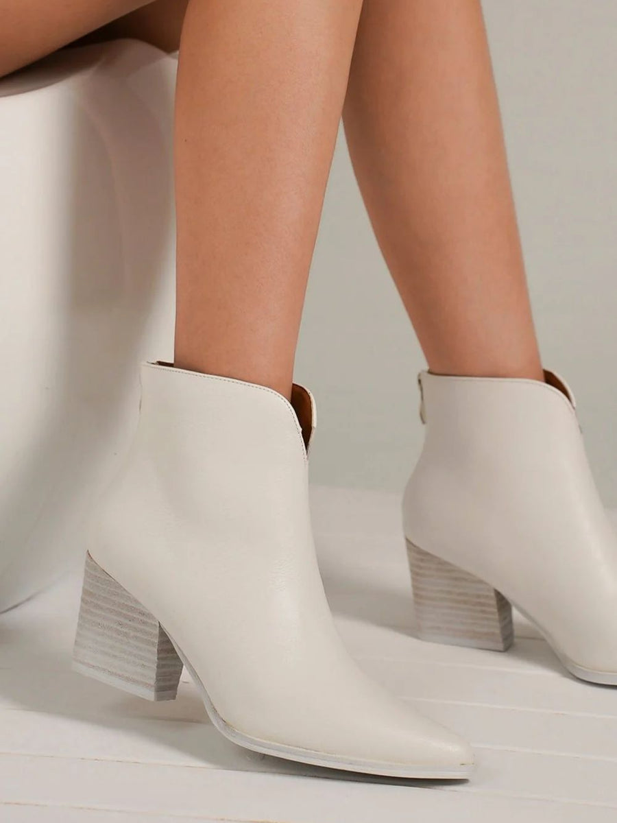 Beast Fashion PU Leather Block Heel Boots with Back Zippers - Opulent Empire