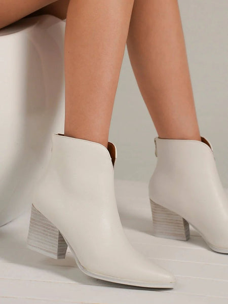 Beast Fashion PU Leather Block Heel Boots with Back Zippers - Opulent Empire