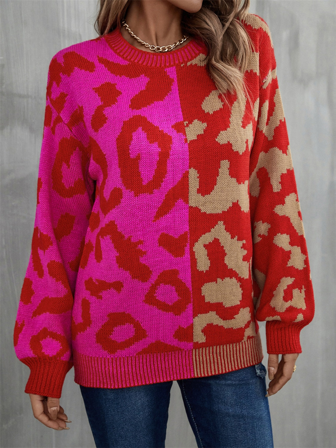 Darcy Delacroix — Angel Wings Leopard Round Neck Long Sleeve Sweater, alternate view 3