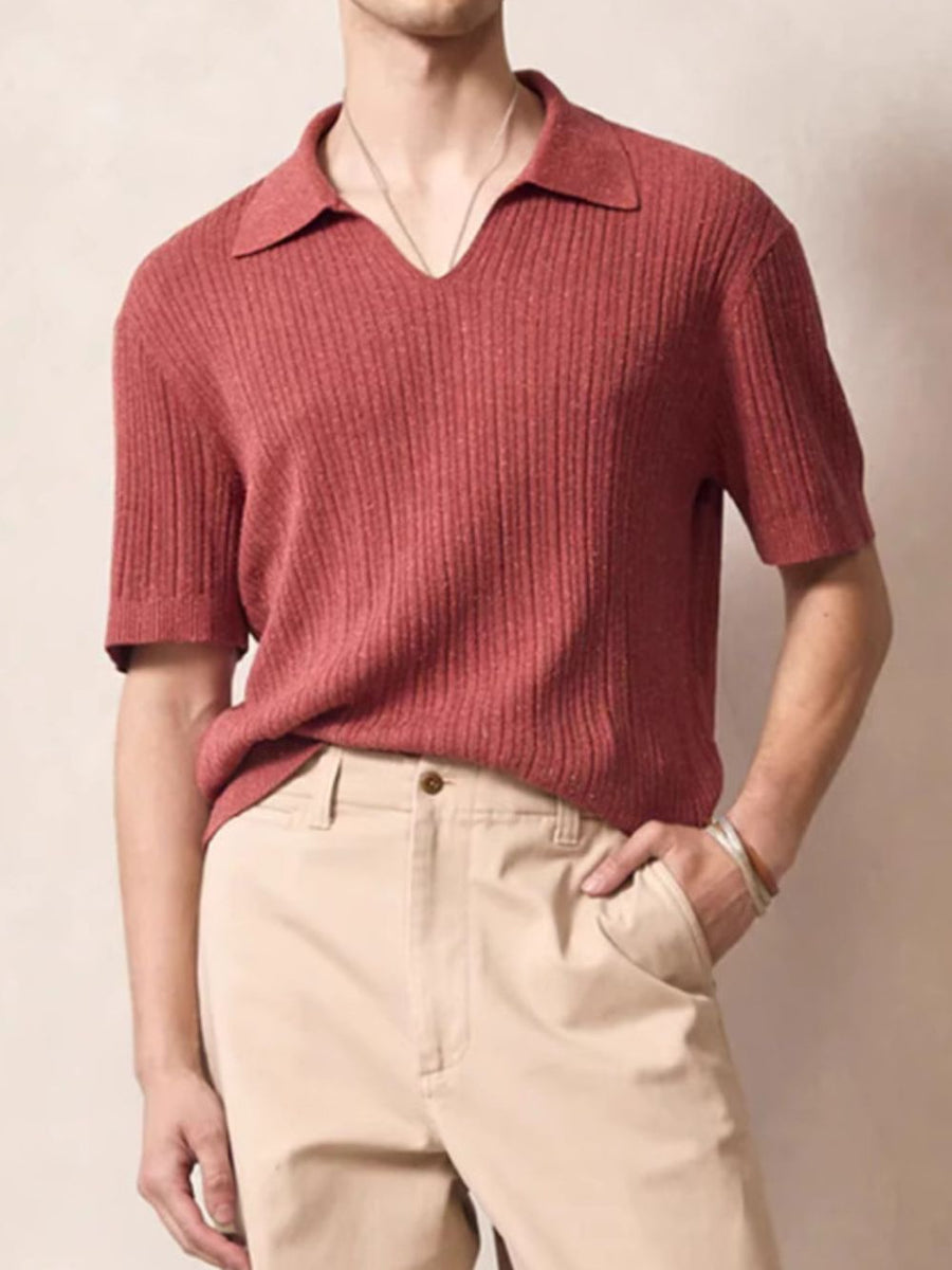 Men's Plus Size Johnny Collar Half Sleeve Knit Polo - Opulent Empire