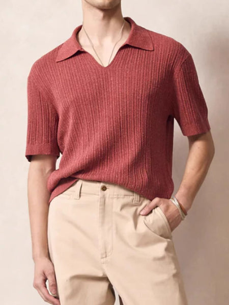 Men's Plus Size Johnny Collar Half Sleeve Knit Polo - Opulent Empire