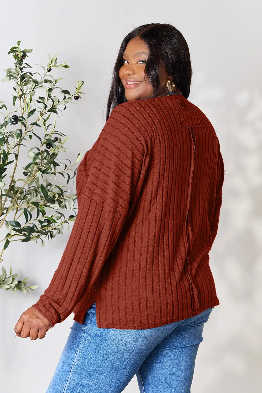 Vale Delacroix — Basic Bae Full Size Ribbed Round Neck Slit Knit Top, alternate view 24
