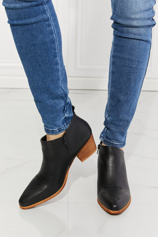 MMShoes Trust Yourself Embroidered Crossover Cowboy Bootie in Black - Opulent Empire