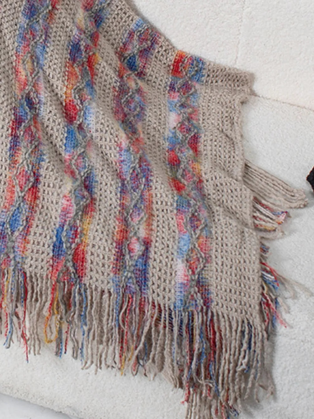 Aster Versailles — Fringe Contrast Hooded Poncho, alternate view 15