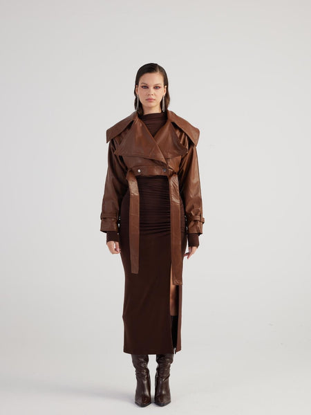 Neeko Chocolate Faux Leather Cropped Jacket-3