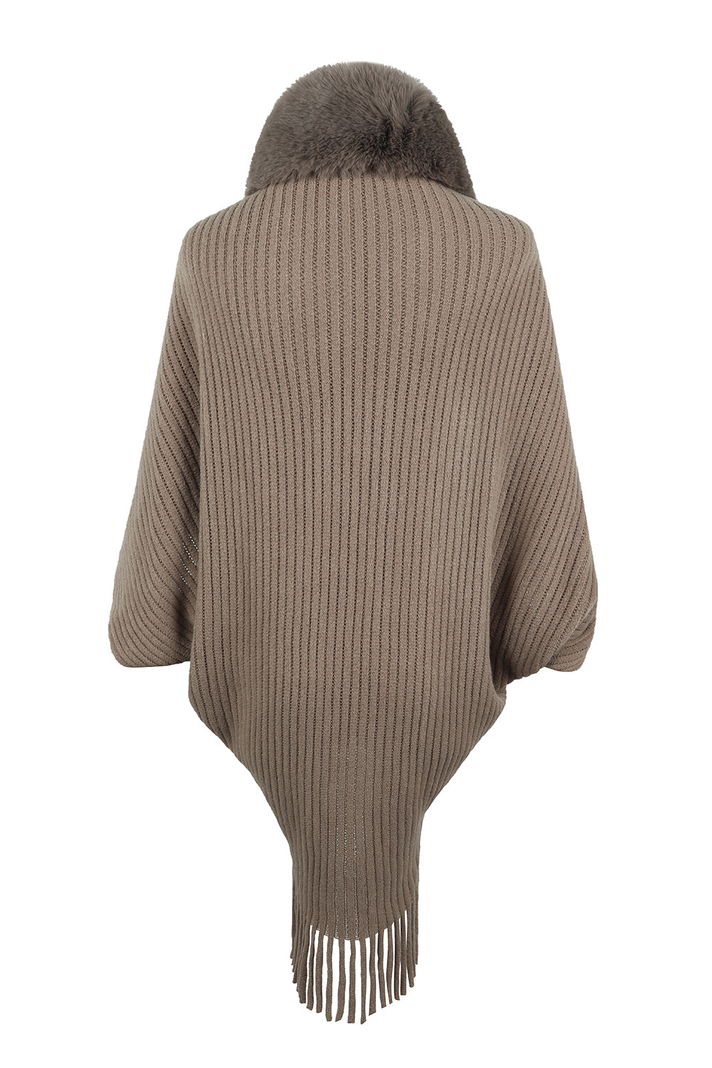 Paris Versailles — Fringe Detail Long Sleeve Ribbed Poncho, alternate view 19