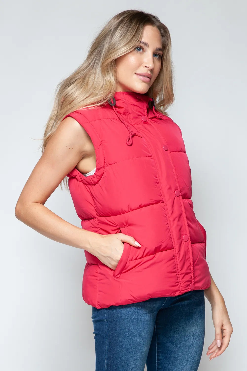 Reese Rosetti — Snobbish Snap and Zip Closure Hooded Vest Magenta Coat or Jacket, alternate view 5
