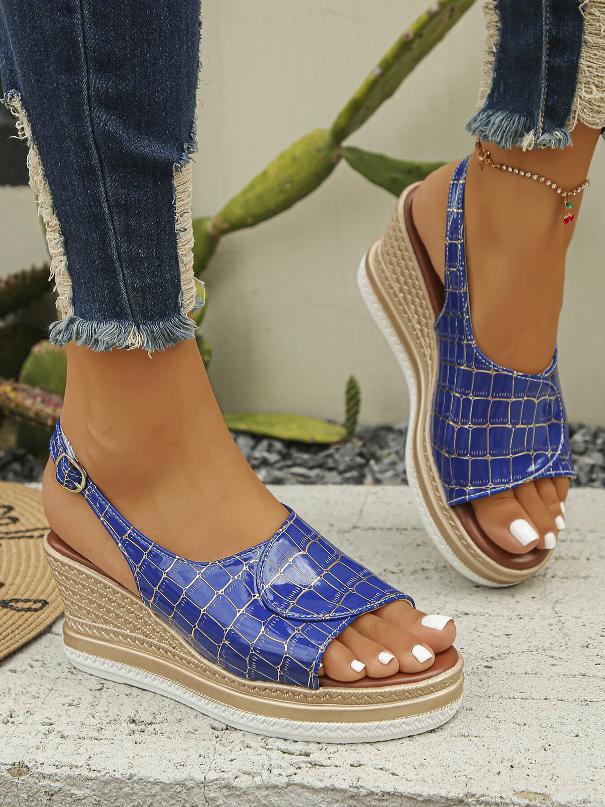 Ellis Fiorenza — Crocodile Pattern Platform Wedge Sandals Fashion Footwear, alternate view 2