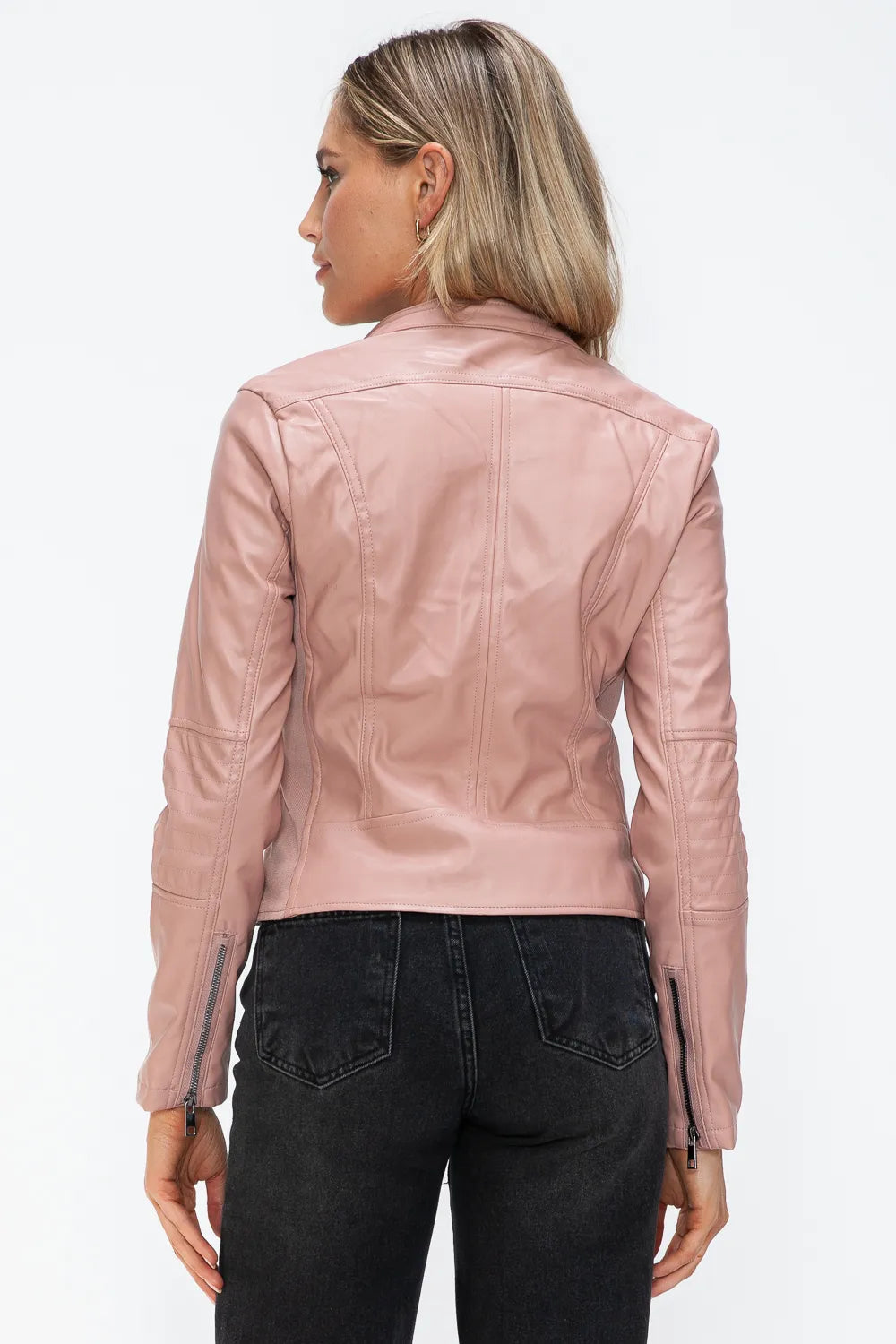 Rain Rosetti — Snobbish Faux Leather Zip Up Drawstring Hooded Jacket, alternate view 26