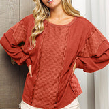 BiBi Checkered Spliced Long Sleeve Top - Opulent EmpireBiBi Checkered Spliced Long Sleeve TopOpulent Empire