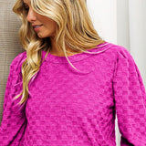 BiBi Round Neck Brushed Checker Top - Opulent EmpireBiBi Round Neck Brushed Checker TopOpulent Empire