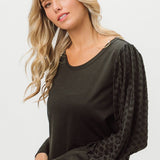 BiBi Round Neck Polka Dot Lantern Sleeve Top - Opulent EmpireBiBi Round Neck Polka Dot Lantern Sleeve TopOpulent Empire