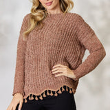 BiBi Tassel Trim Long Sleeve Sweater - Opulent EmpireBiBi Tassel Trim Long Sleeve SweaterOpulent Empire