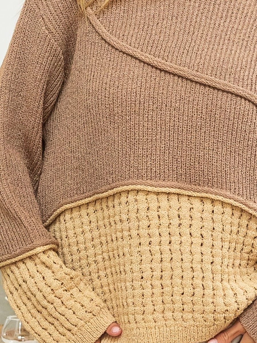 BiBi Texture Detail Contrast Drop Shoulder Sweater - Opulent EmpireBiBi Texture Detail Contrast Drop Shoulder SweaterOpulent Empire