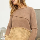 BiBi Texture Detail Contrast Drop Shoulder Sweater - Opulent EmpireBiBi Texture Detail Contrast Drop Shoulder SweaterOpulent Empire