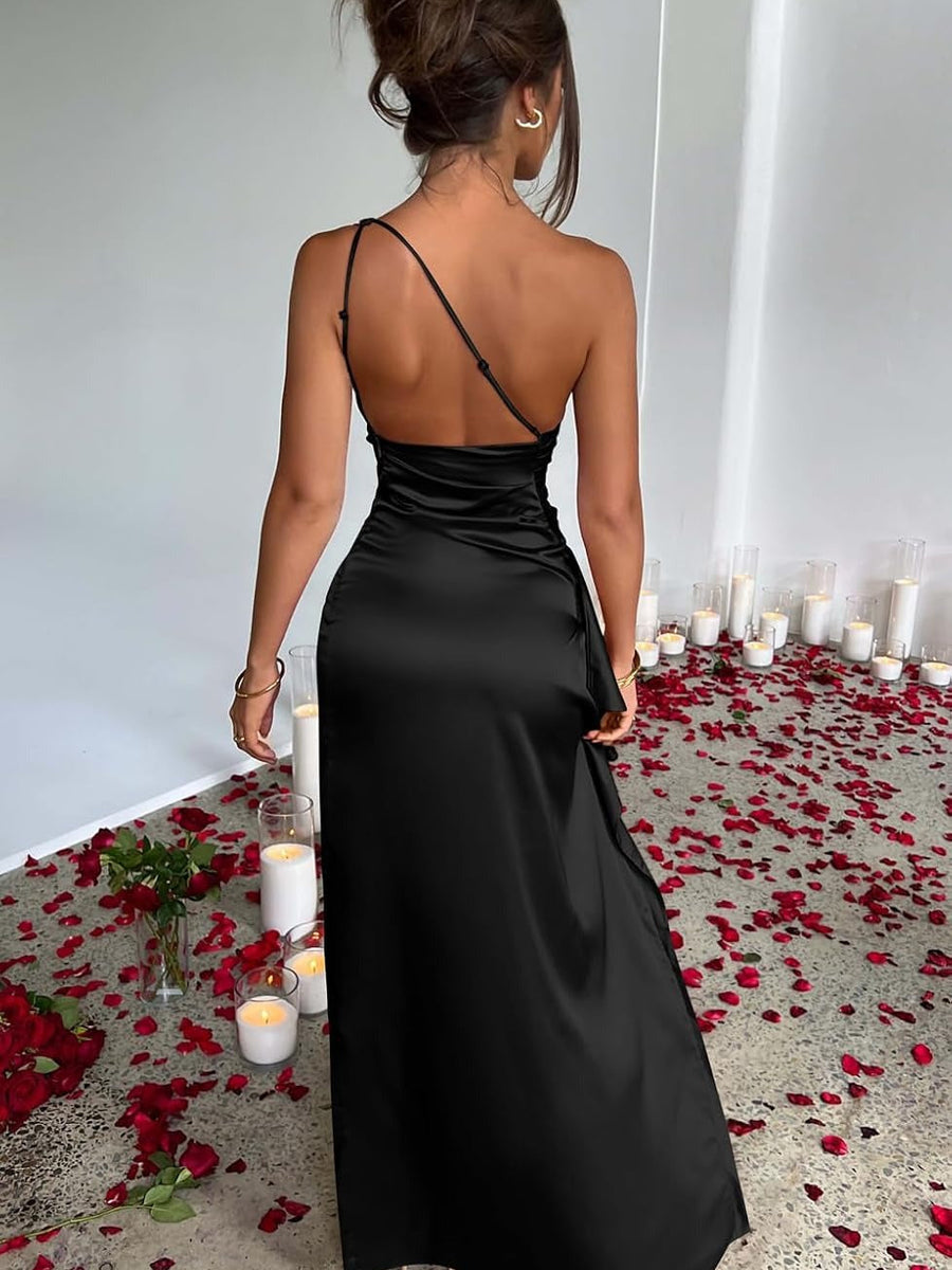 Selene Beaumont — Elegant One-Shoulder Satin Backless Maxi Dress, alternate view 19